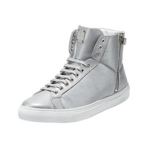 MCM Silver Leather Visetos High Top Sneakers